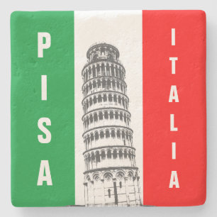 Dessous-de-verre En Pierre La Tour De Pise Et Le Drapeau Italien