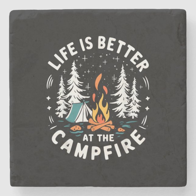 Dessous-de-verre En Pierre La vie est meilleure au feu de camp drôle de campi (Devant)