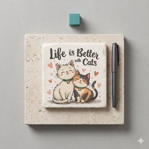 Dessous-de-verre En Pierre La vie est meilleure avec des chats Mignon esthéti