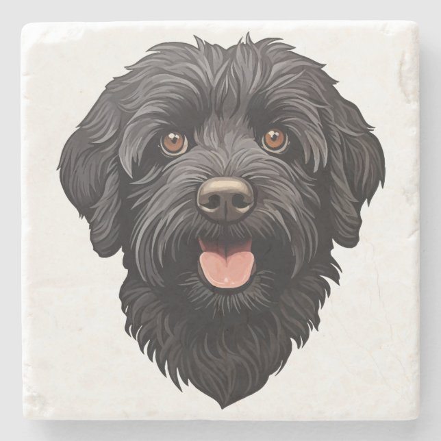 Dessous-de-verre En Pierre Labradoodle Chien noir (Devant)