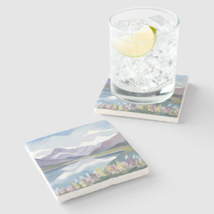 Dessous-de-verre En Pierre Lac de Montagne   Paysage Aquarelle Florale