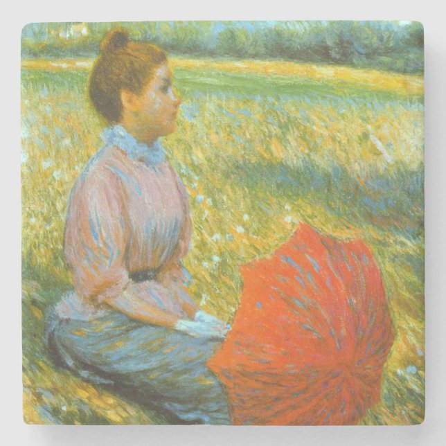Dessous-de-verre En Pierre Lady Repose dans une prairie verte (Devant)