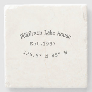 Dessous-de-verre En Pierre Lake house et. Date année coordonnées personnalisé