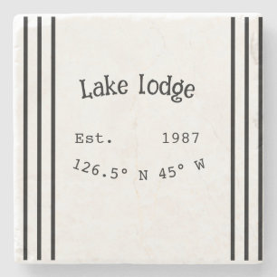 Dessous-de-verre En Pierre Lake house et. Date année coordonnées personnalisé