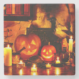 Dessous-de-verre En Pierre Lanterne Citrouille d'Halloween