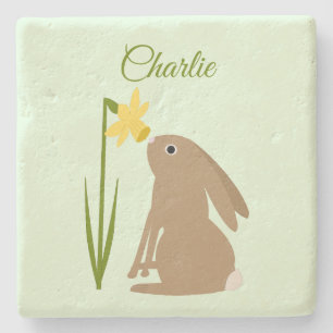 Dessous-de-verre En Pierre Lapin de Pâques lapin et fleur de jonquille Person