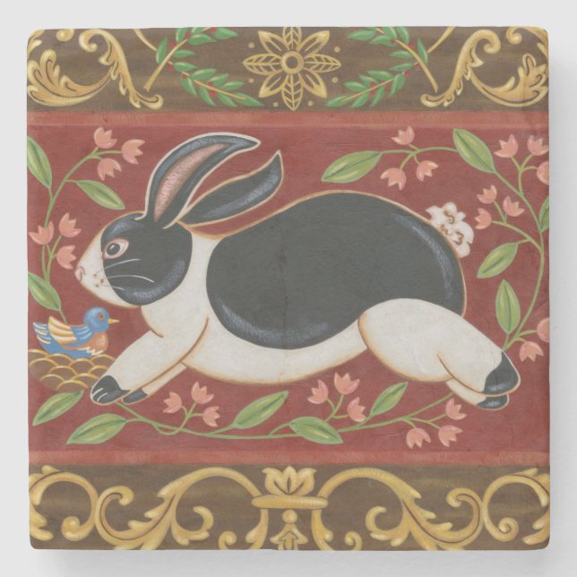Dessous-de-verre En Pierre Lapin Folk (Devant)