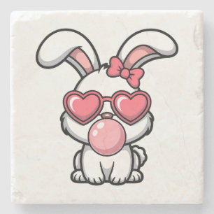 Dessous-de-verre En Pierre Lapin Kawaii joueur avec bulle de Bubble Gum