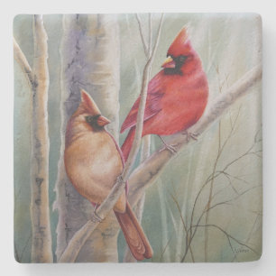 Dessous-de-verre En Pierre L'art de l'aquarelle rouge cardinal
