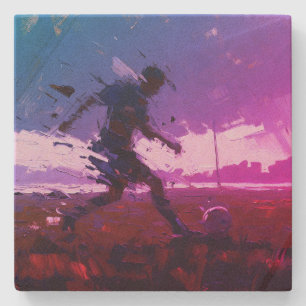 Dessous-de-verre En Pierre "L'art du football" (Style 3) Peinture à l'huile