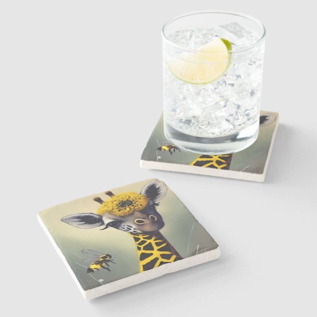 Dessous-de-verre En Pierre L'Art numérique lunatique de la girafe (Côté)
