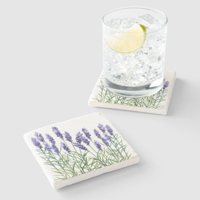 Dessous-de-verre En Pierre Lavande peinte avec aquarelles (Côté)