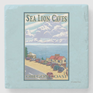 Dessous-de-verre En Pierre Le lion d'OregonSea foudroie l'affiche de Vintage