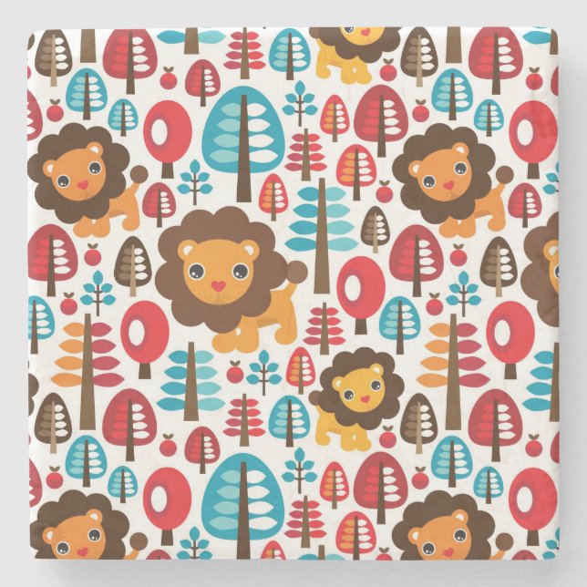 Dessous-de-verre En Pierre le rétro lion mignon badine l'illustration (Devant)