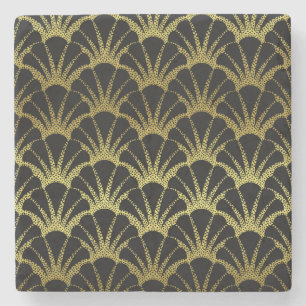 Dessous-de-verre En Pierre Le rétro noir d'art déco/or Shell mesurent le