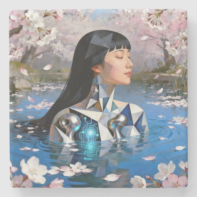 Dessous-de-verre En Pierre "Le rêve numérique de l’eau" - Un portrait numériq (Devant)