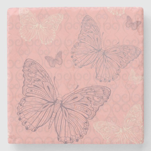 Dessous-de-verre En Pierre Le rose de papillon (Devant)