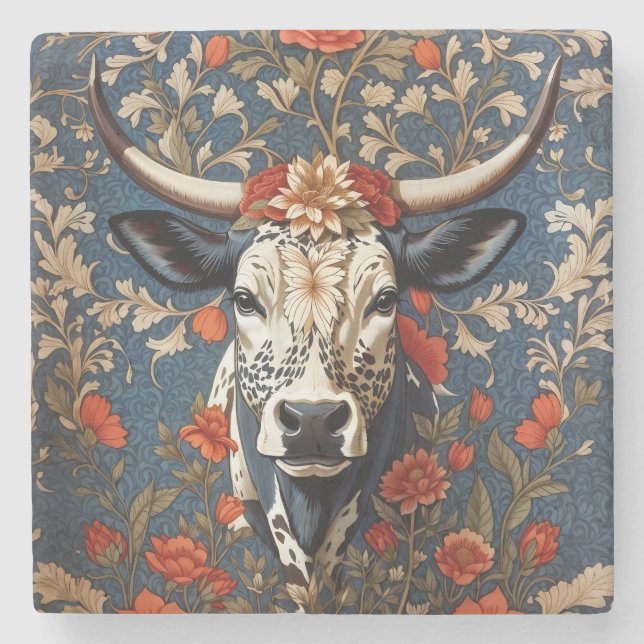 Dessous-de-verre En Pierre L'Élégante Vache Nguni William Morris Inspiré (Devant)