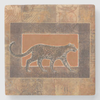 Leopard sur Orange et Arrière - plan Brown