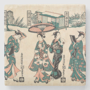 Dessous-de-verre En Pierre Les beautés de Fukagawa.Triptyque