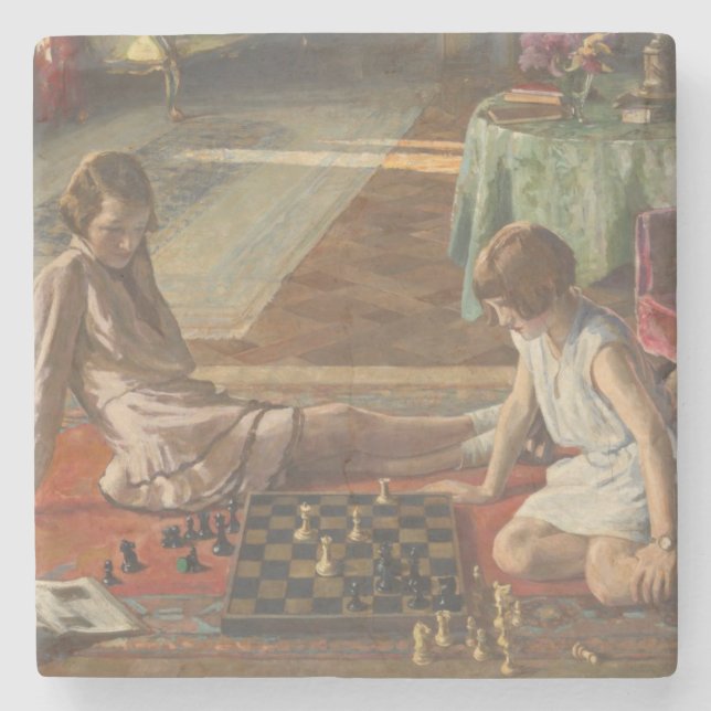 Dessous-de-verre En Pierre Les joueurs d'échecs (par John Lavery) (Devant)