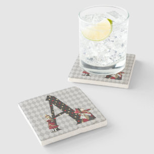Dessous-de-verre En Pierre Lettre A de la Reine des Coeurs et Alice de Wonder