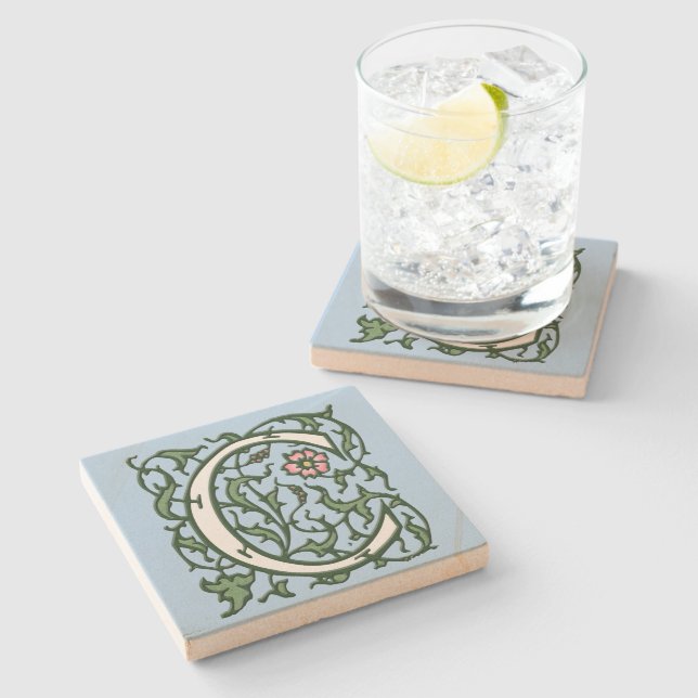 Dessous-de-verre En Pierre LETTRE Florale ÉCLAIRÉE C (Côté)