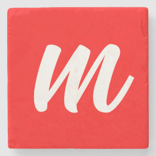 Dessous-de-verre En Pierre LETTRE INITIALE CalliGRAPHIQUE BLANCHE ROUGE