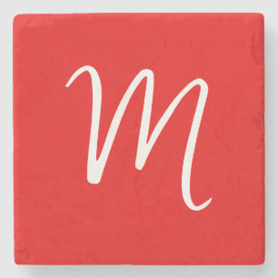 Dessous-de-verre En Pierre Lettre initiale Monogramme élégant Rouge Blanc