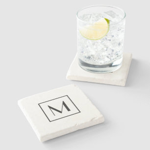 Dessous-de-verre En Pierre Lettre monogramme Noir Blanc Moderne Minimal