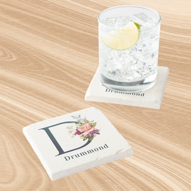 Dessous-de-verre En Pierre LETTRE MONOGRAPHIQUE Florale D (Créateur téléchargé)