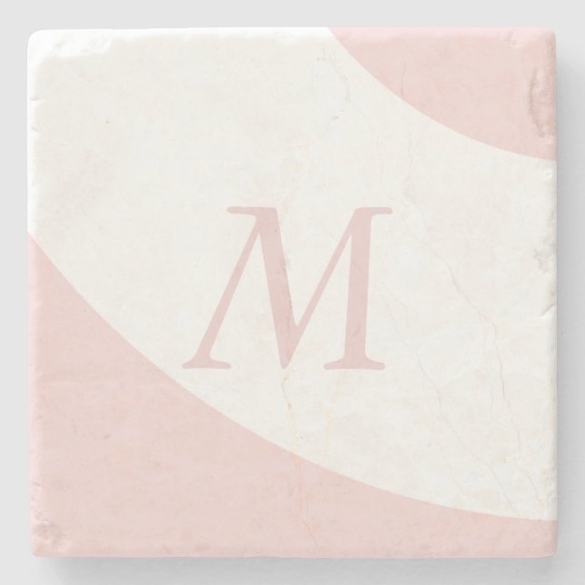 DESSOUS-DE-VERRE EN PIERRE LETTRE MONOGRAPHIQUE ROSE ET BLANCHE (Devant)