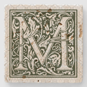 Dessous-de-verre En Pierre LETTRE NOIRE M Vintage MONOGRAPHIQUE Floral