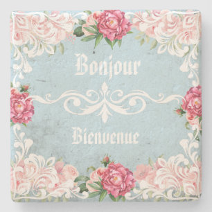 Dessous-de-verre En Pierre Lettres françaises personnalisées dentelle blanche