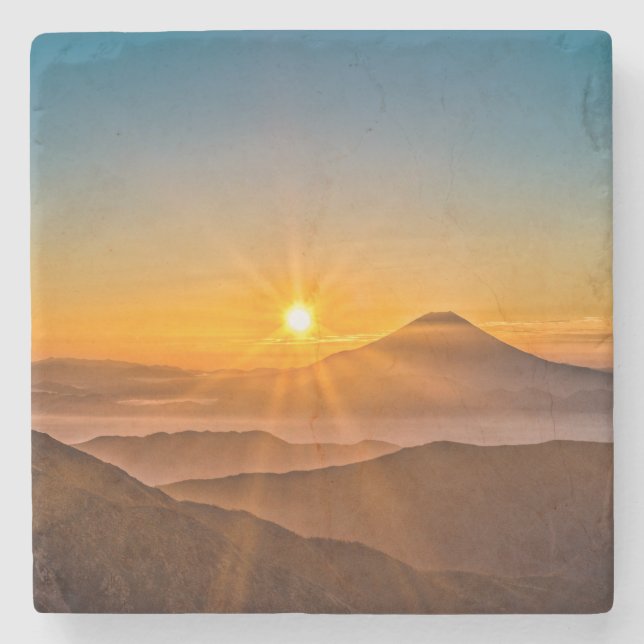 Dessous-de-verre En Pierre Lever de soleil entre les collines (Devant)