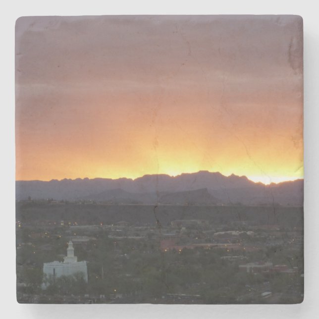 Dessous-de-verre En Pierre Lever de soleil sur le paysage de St. George Utah (Devant)