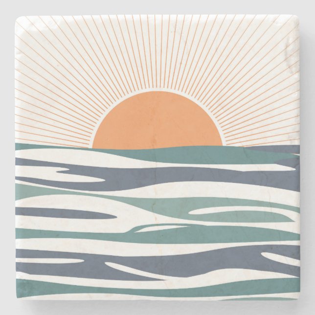 Dessous-de-verre En Pierre Lever du soleil au bord de la mer (Devant)