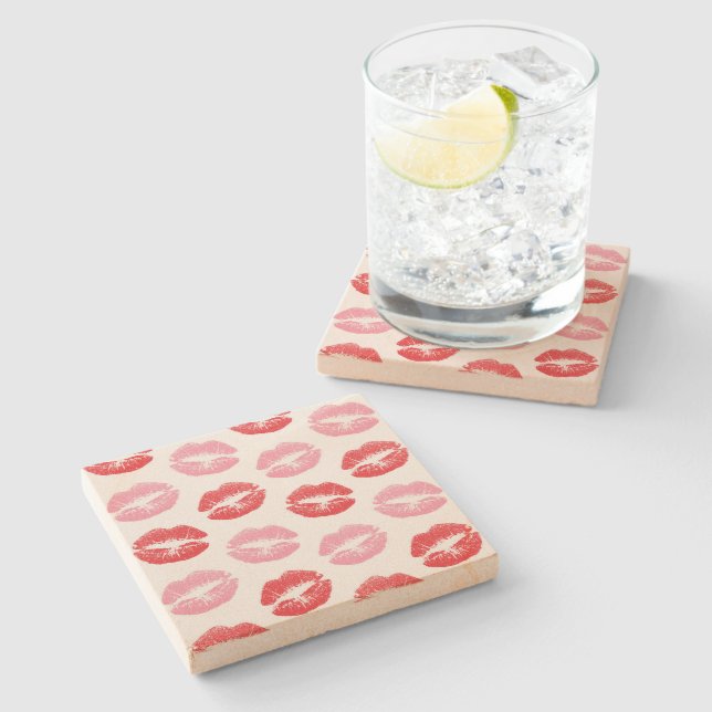 Dessous-de-verre En Pierre Lèvres rouges et roses, Motif des lèvres, bâton à  (Côté)