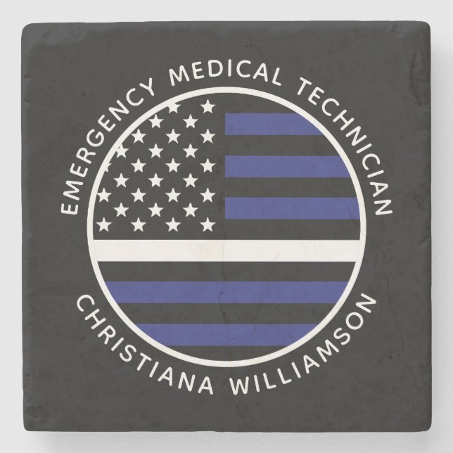 Dessous-de-verre En Pierre Ligne blanche mince personnalisée USA Drapeau EMS  (Devant)