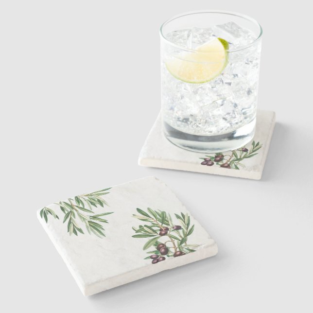 Dessous-de-verre En Pierre L'île méditerranéenne grecque Feuille d'olive (Côté)