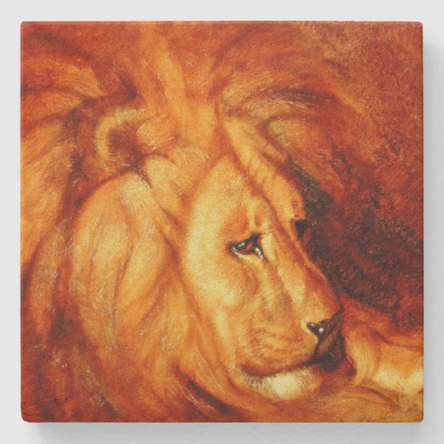 Dessous-de-verre En Pierre Lion au repos (par Abbott Handerson Thayer) (Devant)