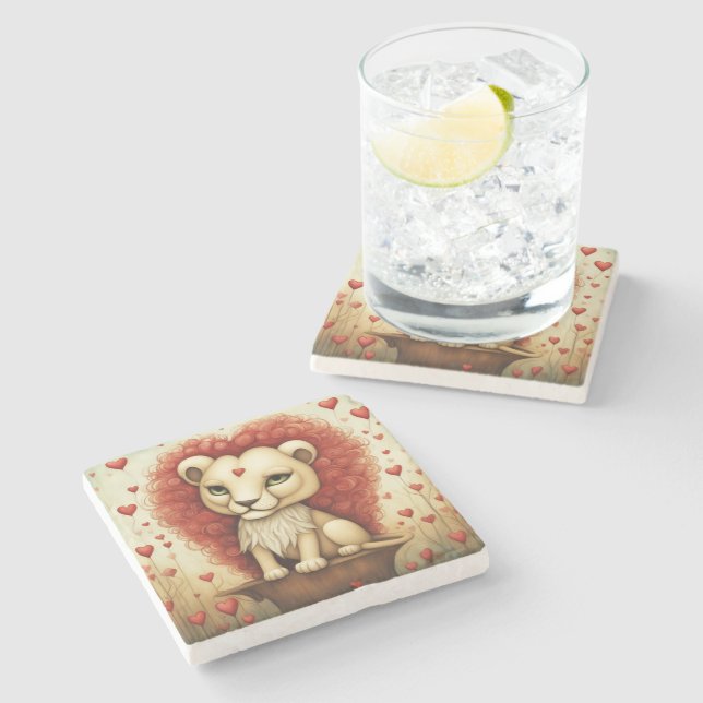 Dessous-de-verre En Pierre Lion Love 3 (Côté)