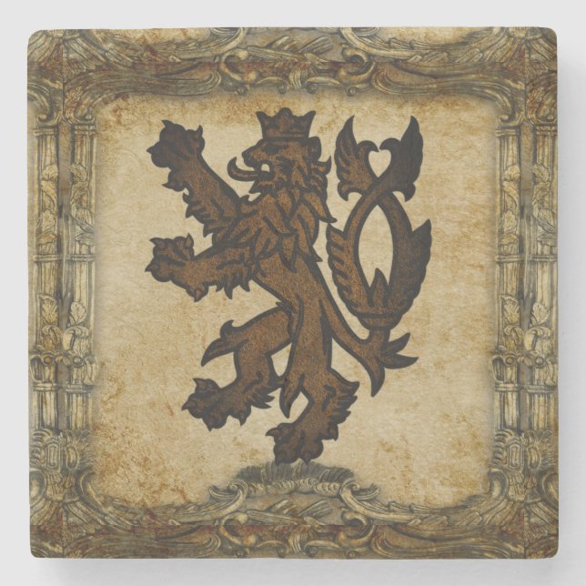 Dessous-de-verre En Pierre Lion rampant héraldique personnalisé (Devant)