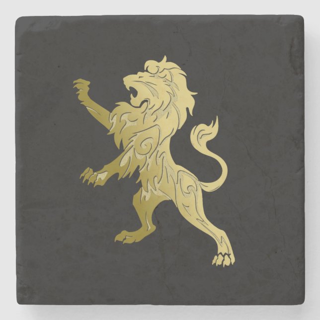 Dessous-de-verre En Pierre Lion royal d'or noir (Devant)