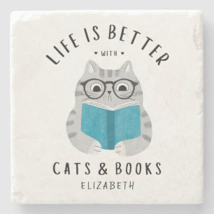Dessous-de-verre En Pierre Livre mignon Lover Chat Livre de lecture personnal