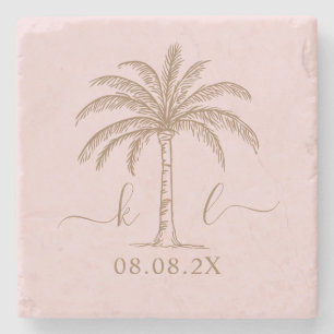 Dessous-de-verre En Pierre Logo du Mariage Monogramme personnalisé Palm Tree