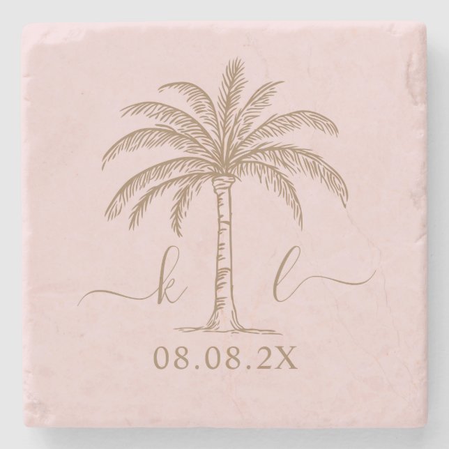 Dessous-de-verre En Pierre Logo du Mariage Monogramme personnalisé Palm Tree (Devant)