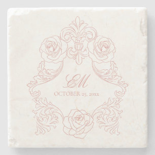 Dessous-de-verre En Pierre Logo du Mariage rose Monogramme vintage