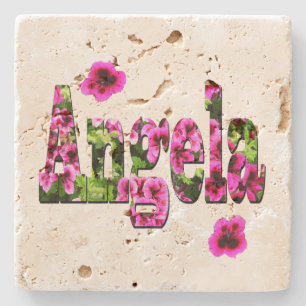 Dessous-de-verre En Pierre Logo du nom d'Angela Florale rose,