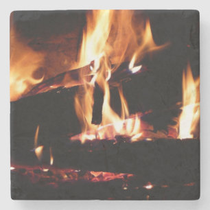 Dessous-de-verre En Pierre Logs dans la cheminée Photographie de feu chaud